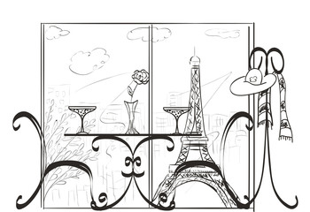 Table for two lovers in a Paris cafe