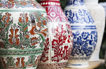 Traditional clay pots exposed to a rural fair