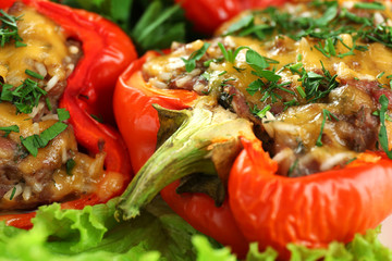 Stuffed red peppers close up