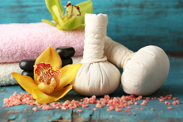 Colorful tropical orchid flowers and spa set © Africa Studio