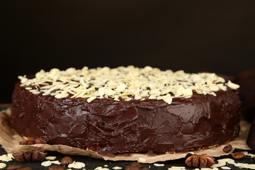 Tasty chocolate cake with almond,