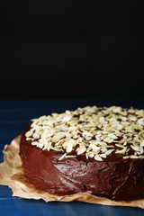 Tasty chocolate cake with almond,