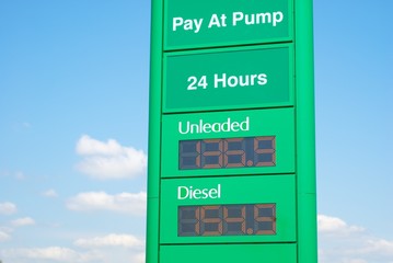Bilboard with the Unleaded and Diesel fuel prices in Australia