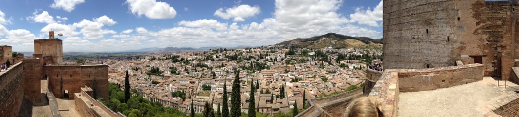 Alhambra Outlook to Old Town of Granada in Spain