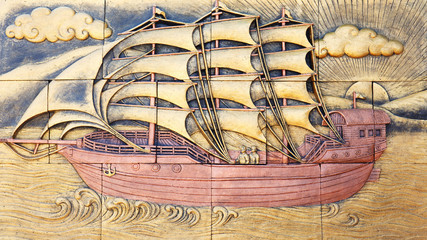 The wall sculpture of chinese junk