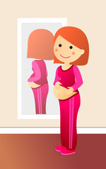 Embarazada mirandose al espejo