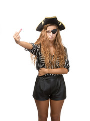 pirate show rude middle finger in white background