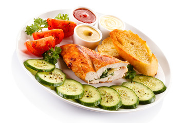 Roast chicken fillet and vegetables