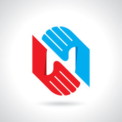 Teamwork symbol. Multicolored hands