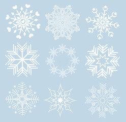 Naklejka na ściany i meble Collection of snowflakes (set of snowflakes) illustration.