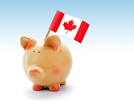 Piggy Bank With National Flag Of Canada