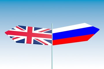 russia and great britain politic problem, flag on road signs