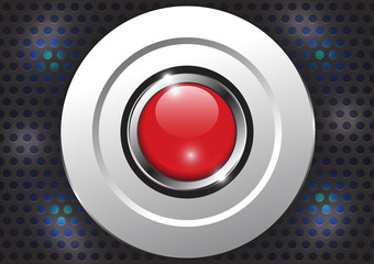 Red  button with metallic border,vector illustration