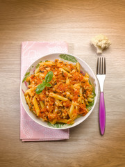 pasta with cauliflower fresh tomatoes and minced black olives