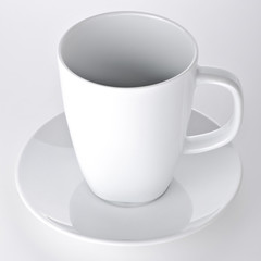 White cup with seucer isolated on gray background