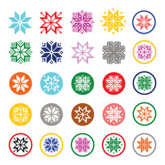 Colorful pixelated snowflakes, Christmas icons