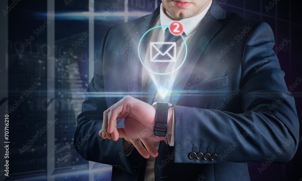 Aufkleber composite image of businessman using hologram watch