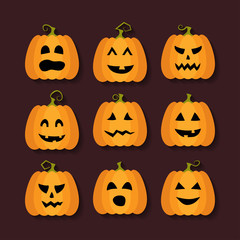 Halloween pumpkins flat icons set