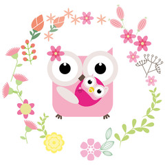 Cute owls with flowers