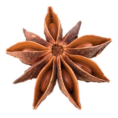 star anise spice isolated on white background closeup