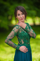 young adult woman in the park, official dress