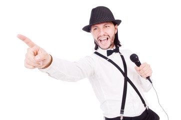 Funny man singing isolated on the white