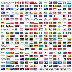 World flags with official proportions, by continents