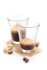 Ristretto and espresso. Isolated on white background.