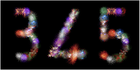 many  groups of exploding fireworks shaped like numbers