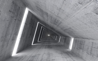 Abstract empty concrete interior, 3d render of pitched tunnel