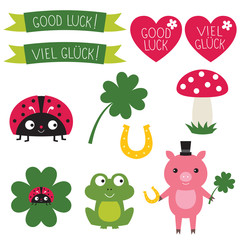 Obraz premium Good luck elements set. Text in English and German