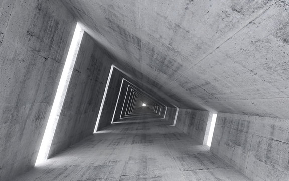 Fototapeta Abstract empty concrete interior, 3d render of pitched tunnel
