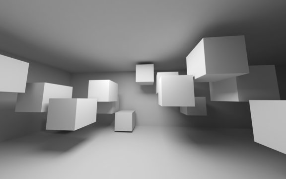 Fototapeta Abstrakcjonistyczny biały wnętrze z latającymi sześcianami. Renderowania 3d