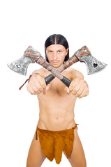 Native american in funny concept isolated on white