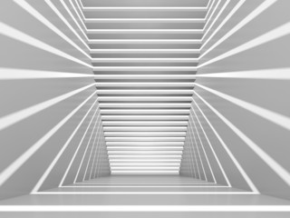 Abstract white 3d interior with staircase and light beams