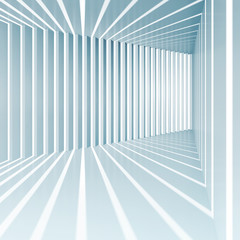 Abstract blue square 3d interior background with light beams