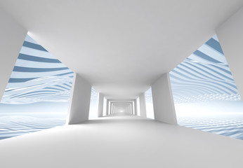 Abstract 3d architecture background, empty white corridor