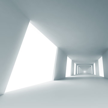 Empty blue corridor. Abstract architecture 3d background