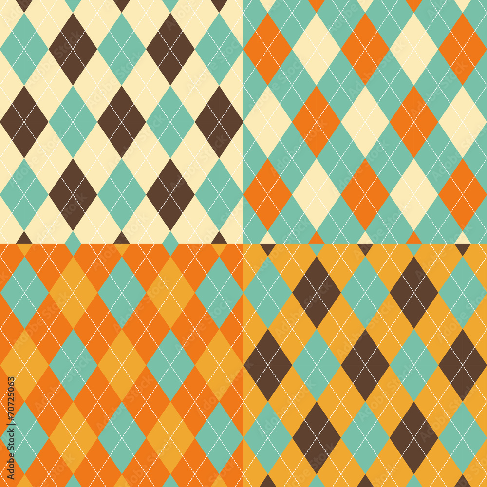 Poster seamless argyle pattern. diamond shapes background. vector set.