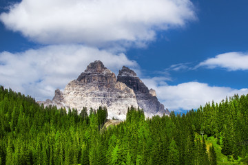 View to the Tre Cime di Lavaredo in Dolomites, Italy, Europe