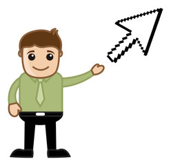 Pointing an Pixel Arrow - Vector Character Illustration