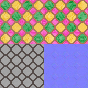 Floor tiles seamless generated texture (with diffuse, bump and n