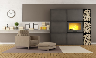 Modern lounge with fireplace