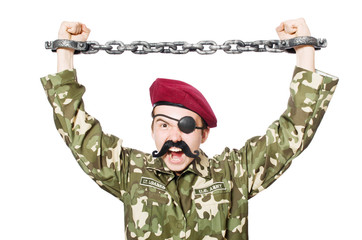 Funny soldier in military concept