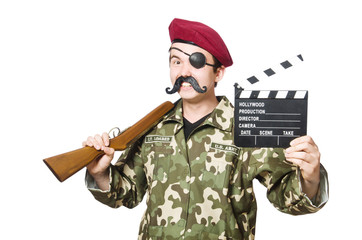 Funny soldier in military concept