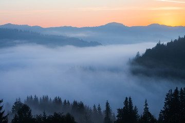 Majestic sunset in the mountains landscape. Carpathian, Ukraine