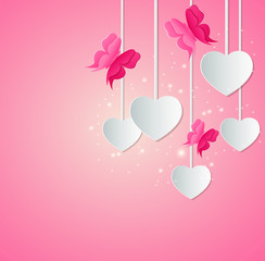 Paper hearts and red butterflies