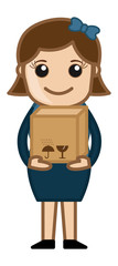 Woman Holding Fragile Box - Vector Illustration