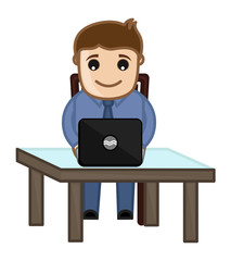 Working on Laptop - Vector Illustration