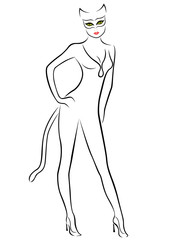 Cat Woman black contour with mask